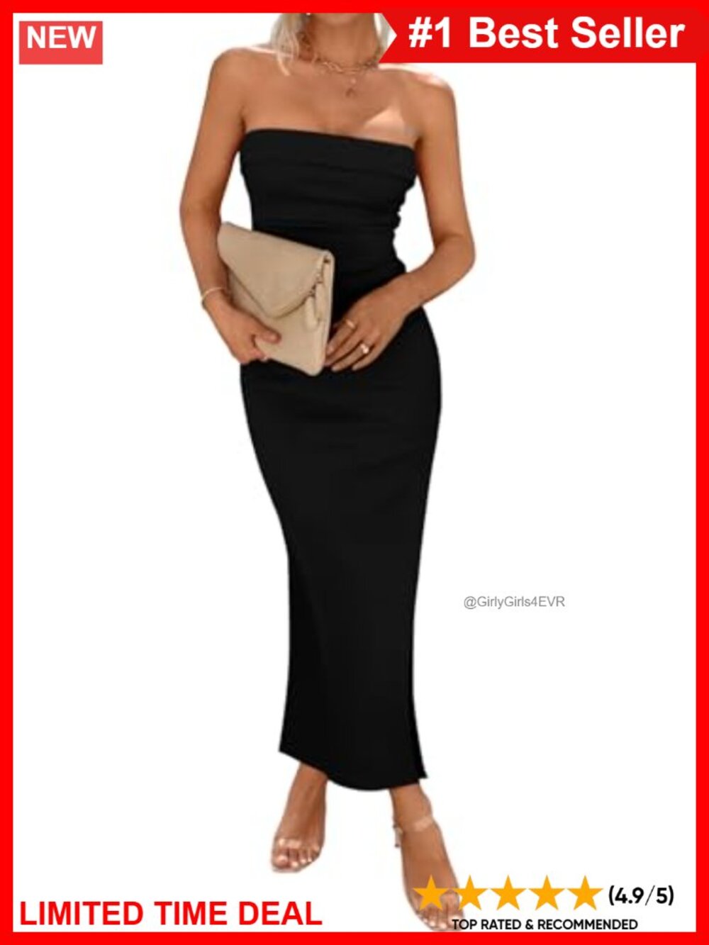 Ribbed Knit Strapless Bodycon Maxi Dress Cocktail Party